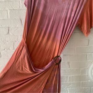 Free People Alyssa Tie Die Wrap Maxi Dress Rust Pink Purple XS